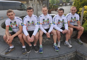 Mayo.ie members line-up ready for the An Post Rs, James McGrevy, David Brennan, Richard Meaney, Keith O'Connell and Patjoe O'Connell. Pic Conor McKeown